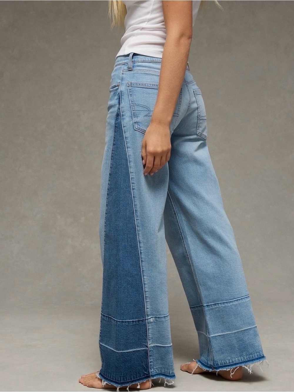 American Eagle Outfitters Two-Tone Light & Dark Blue Wide-Leg Jeans